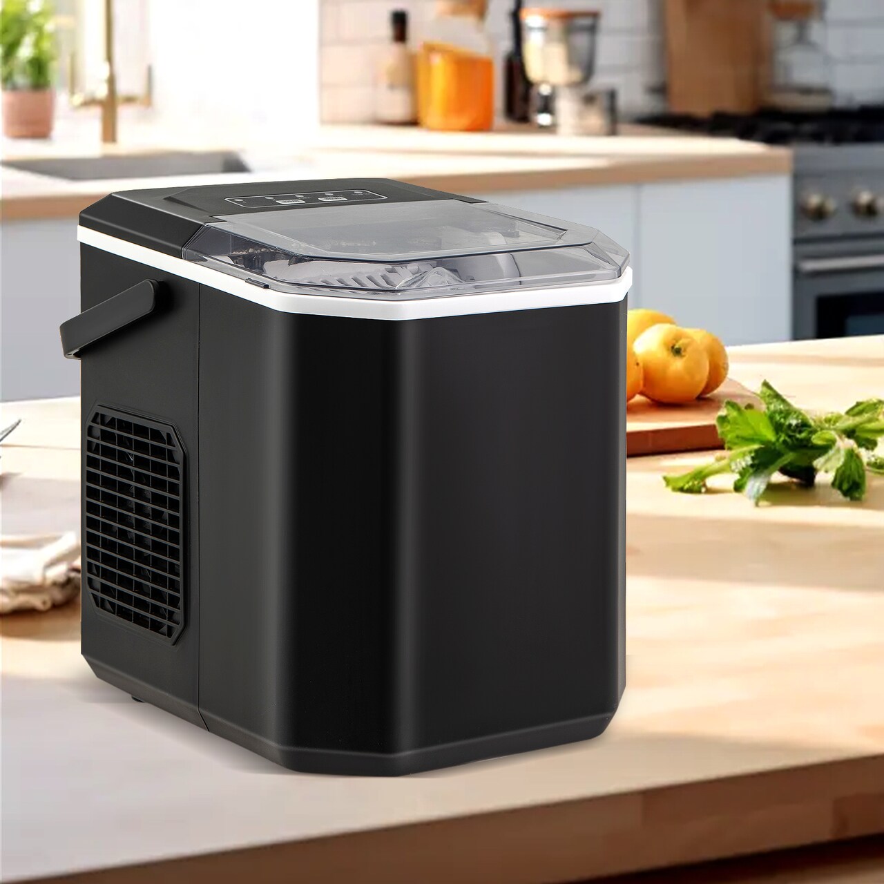 Portable Countertop Ice Maker with Self-Cleaning Function and One-Button Control Panel